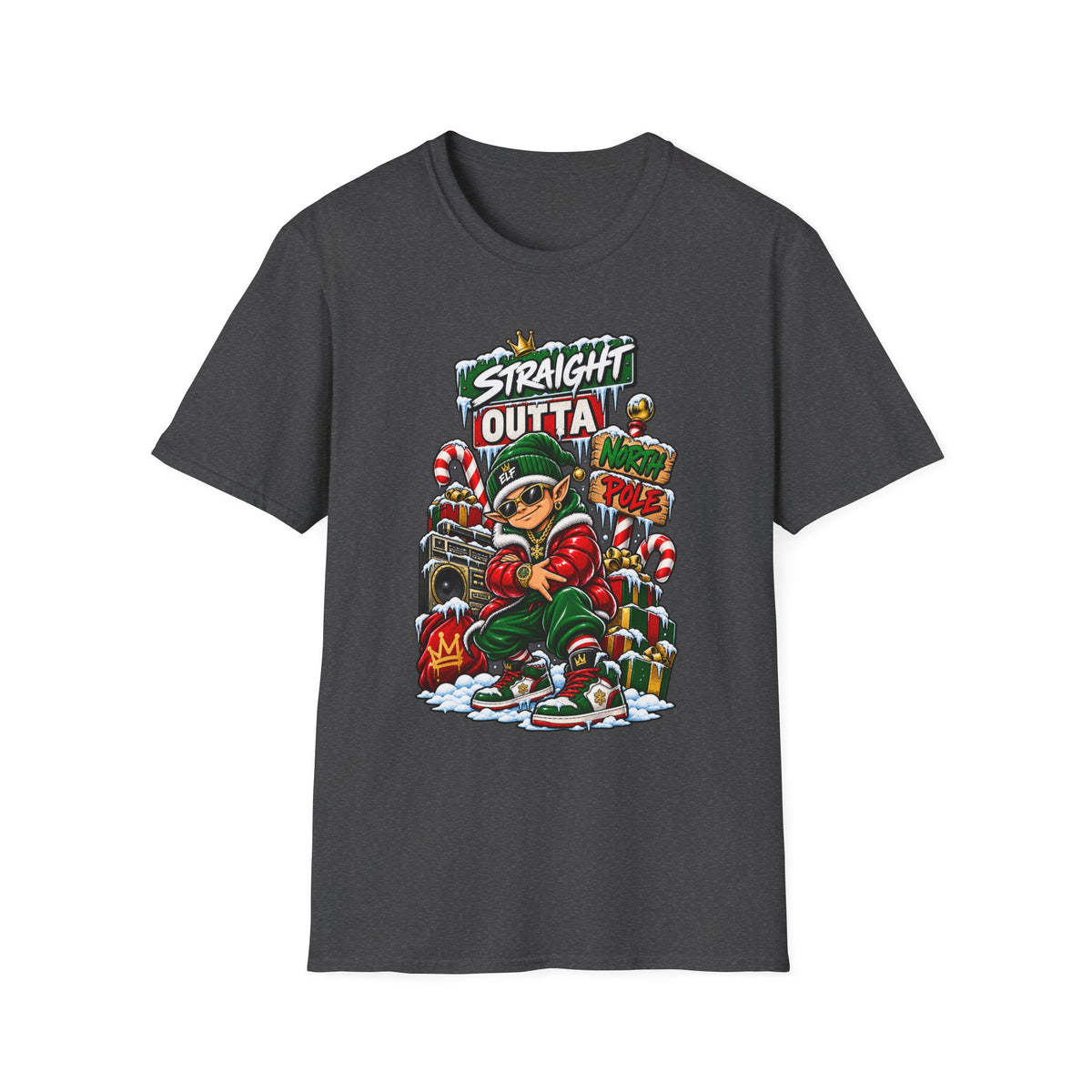 Straight Outta North Pole T-Shirt | Hip Hop Christmas Elf Streetwear | 1990's 2000's Nostalgia Throwback