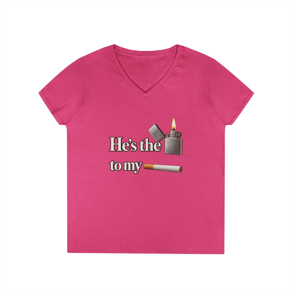 He's the Lighter to My Cigarette V-Neck T-Shirt | Millennial Tee | 90s 00s Hip Hop Pop Culture Nostalgia Millennial Era