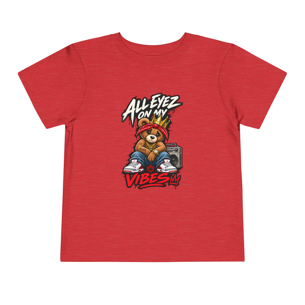 All Eyez On My Vibes Teddy Bear Toddler Tee | Hip Hop Boombox Graphic