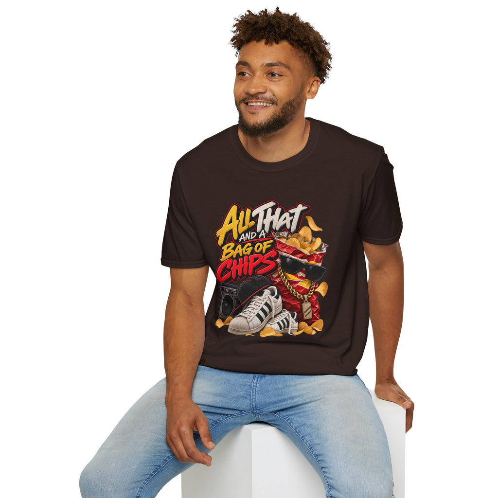 All That and a Bag of Chips T-Shirt | Retro Snack Graphic Tee | 90's 00's Hip Hop Pop Culture