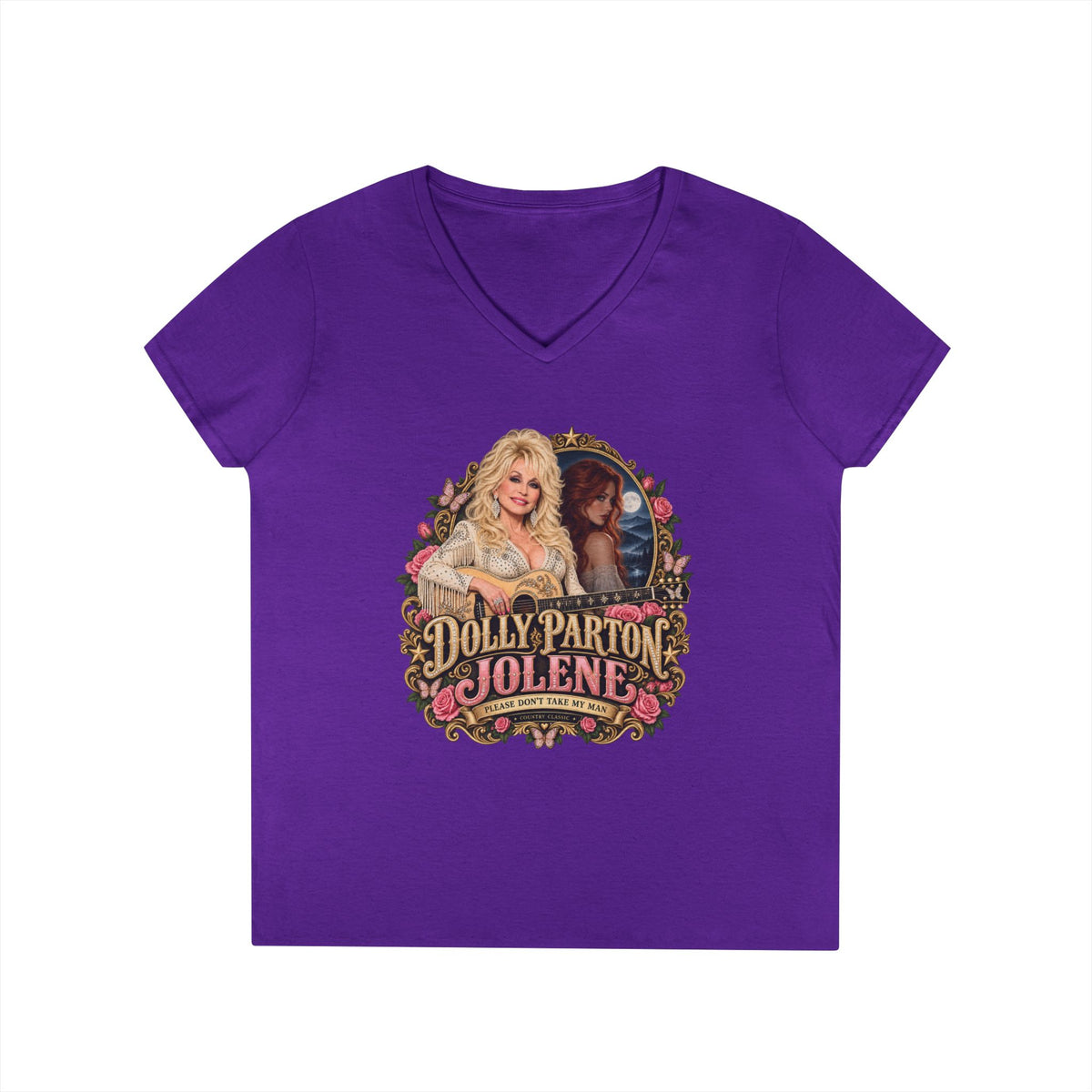 Dolly Parton Jolene Pink Portrait Tee | V-Neck Shirt | Memorial Tribute