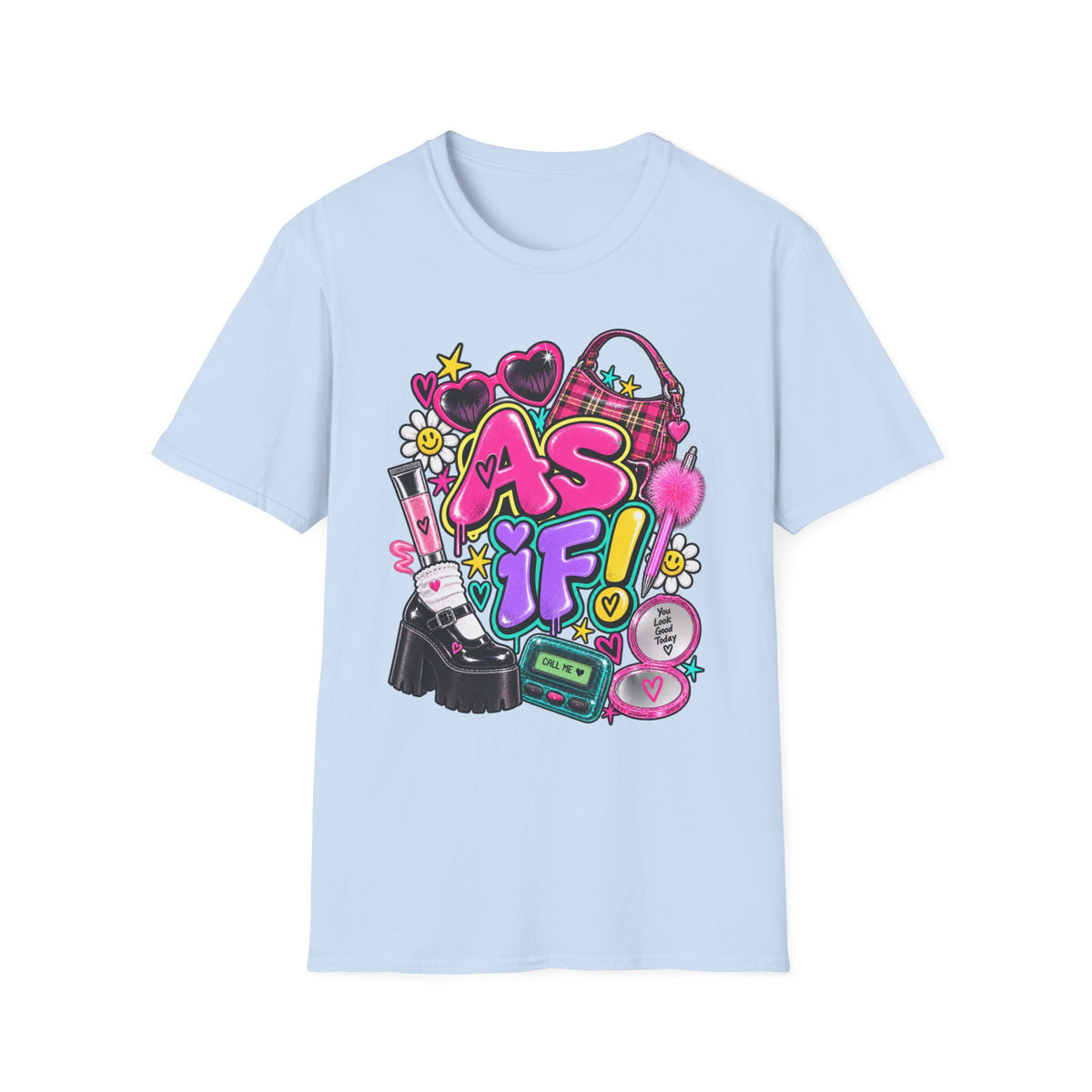 As If! Graphic Tee | 90s Y2K Retro Print, Heart Sunglasses, Plaid Bag | 90's 00's Hip Hop Pop Culture Nostalgia