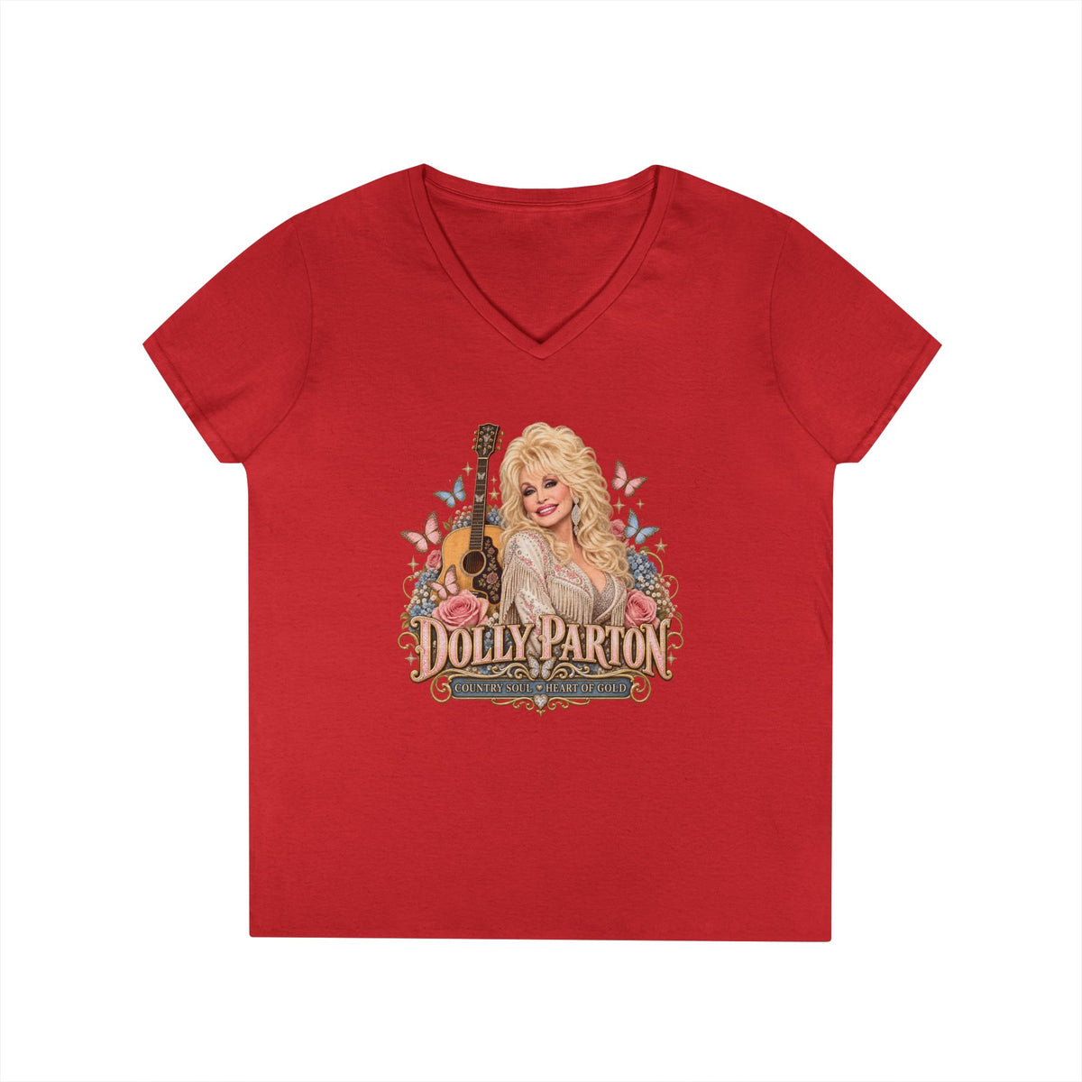 Country Music Singer Portrait T-Shirt Dolly Parton | Vintage Guitar Floral Design