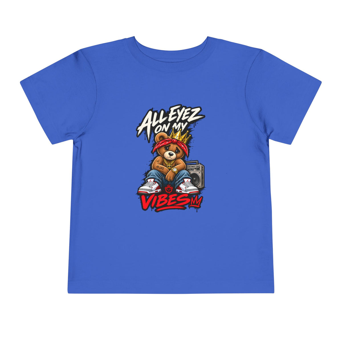 All Eyez On My Vibes Teddy Bear Toddler Tee | Hip Hop Boombox Graphic