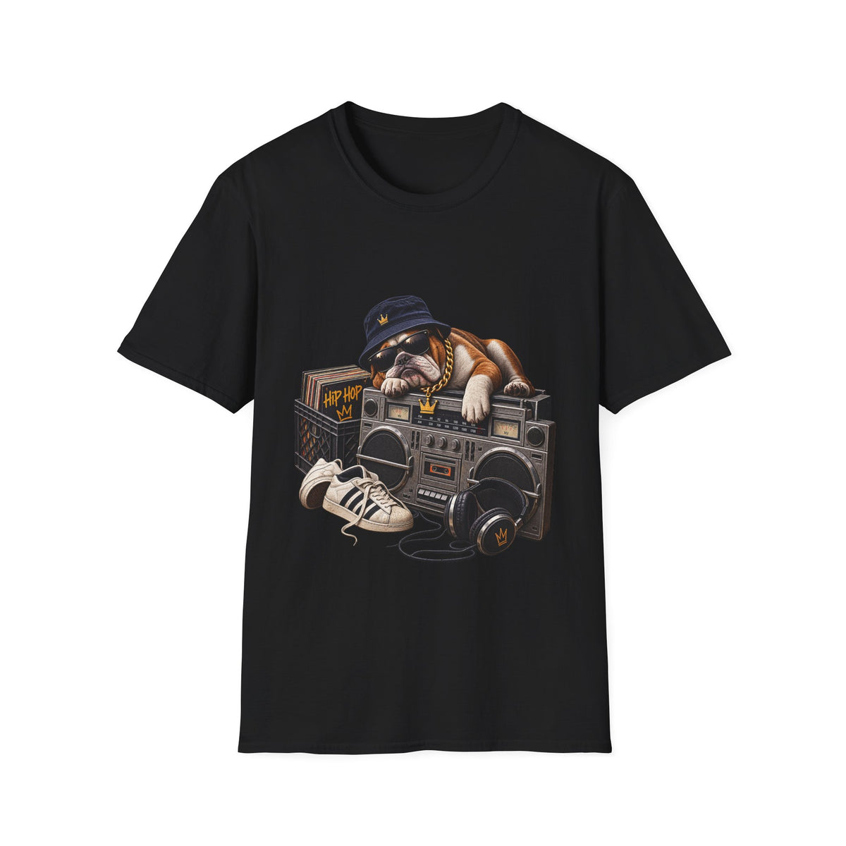 Hip Hop Bulldog DJ T-Shirt | Cute Retro Boombox Streetwear Tee