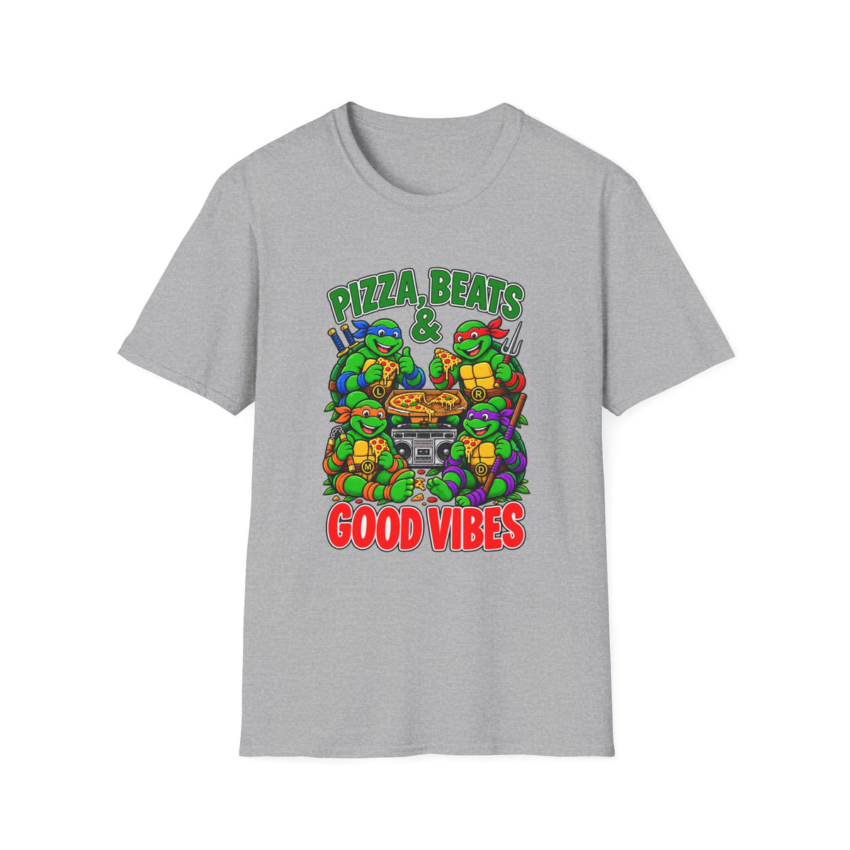 Pizza Beats & Good Vibes Hip Hop T-Shirt | Ninja Turtle Pizza Graphic | 1990's 2000's Nostalgia Throwback