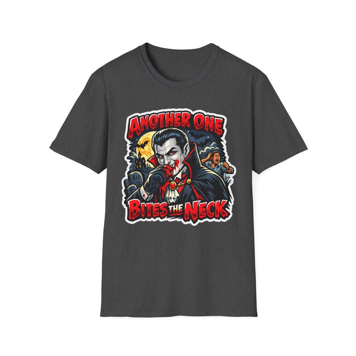 Another One Bites the Neck Halloween T-Shirt | Vampire Horror Graphic Tee | 90s 00s Nostalgia Hip Hop Pop Culture