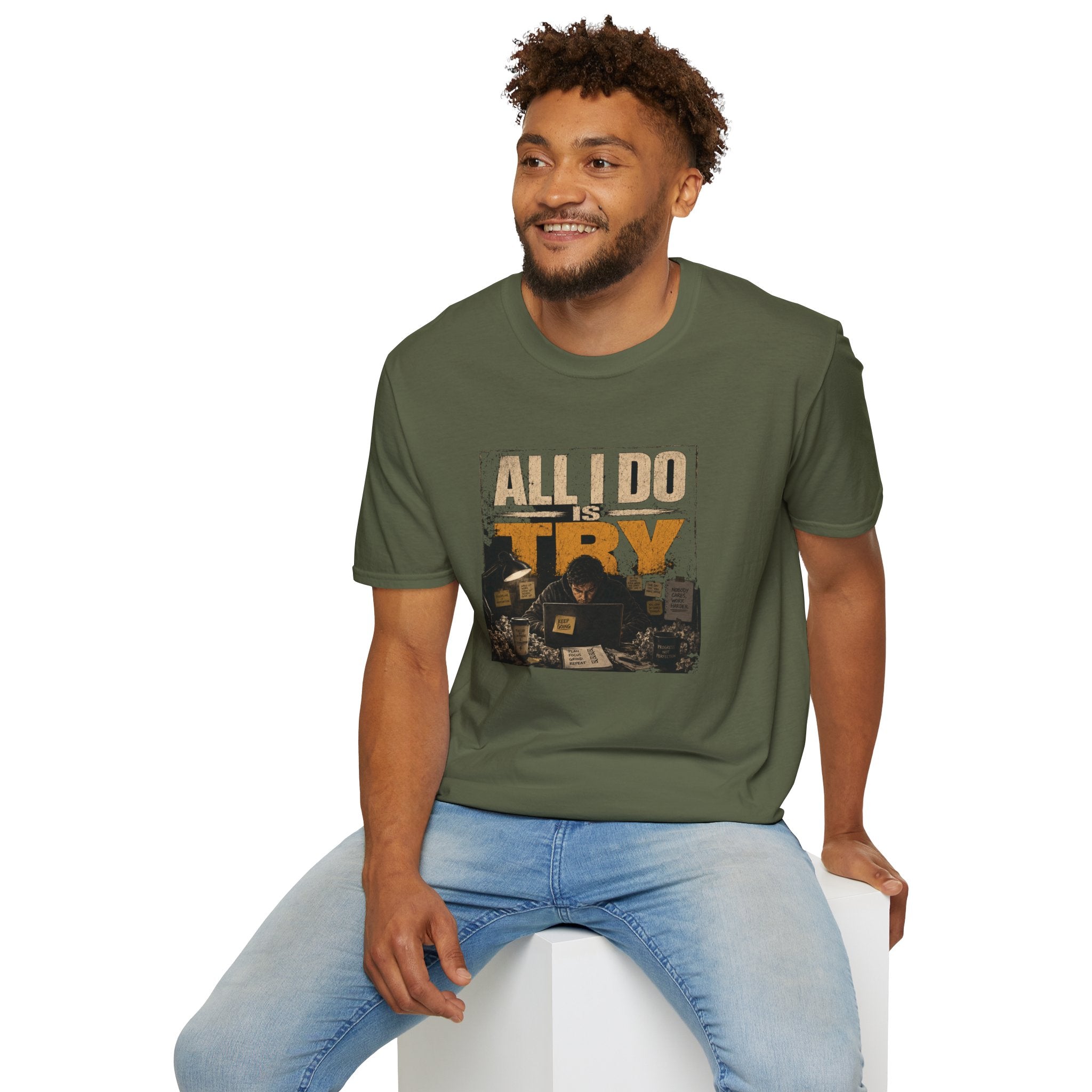All I Do Is Try T-Shirt | Vintage Music Poster Style