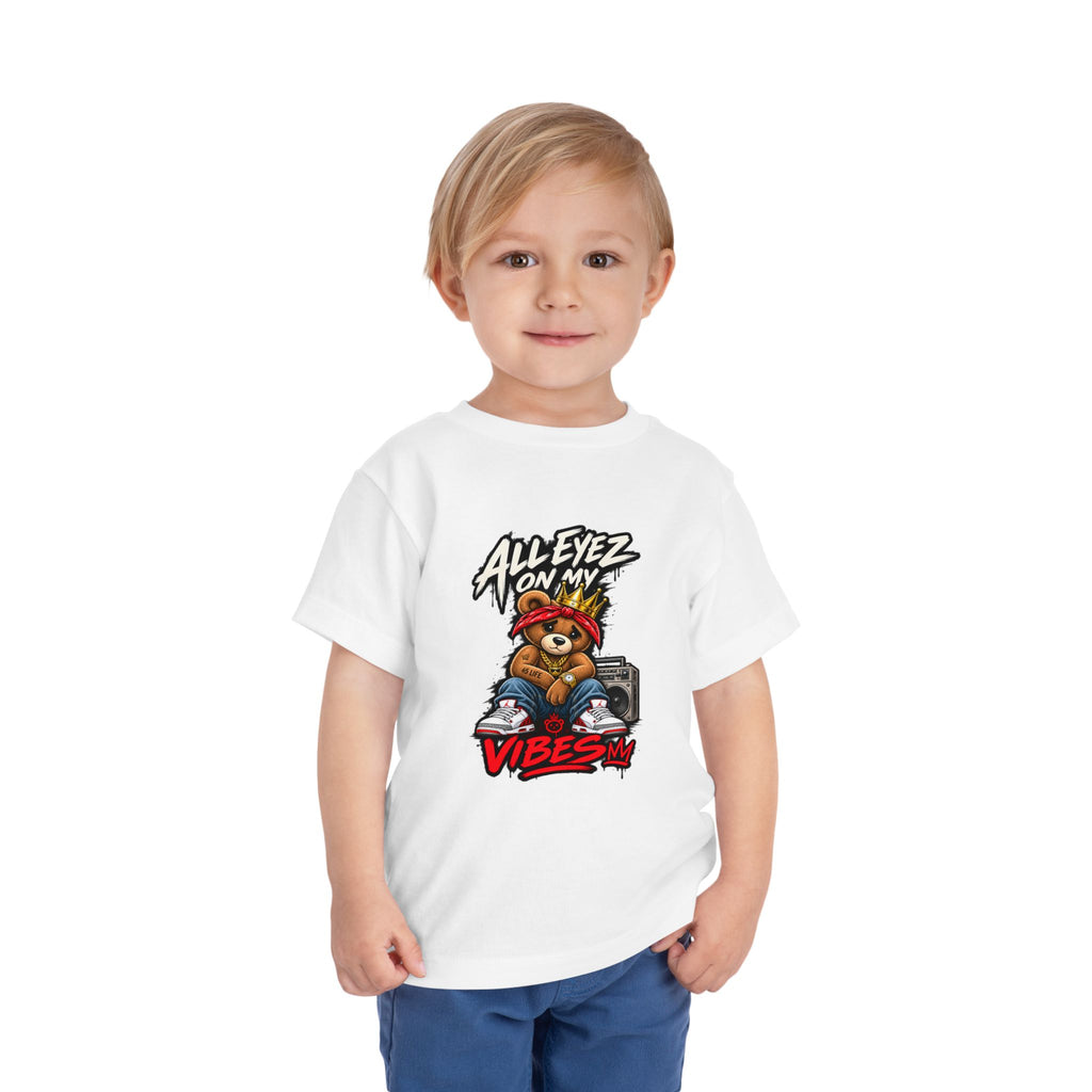 All Eyez On My Vibes Teddy Bear Toddler Tee | Hip Hop Boombox Graphic