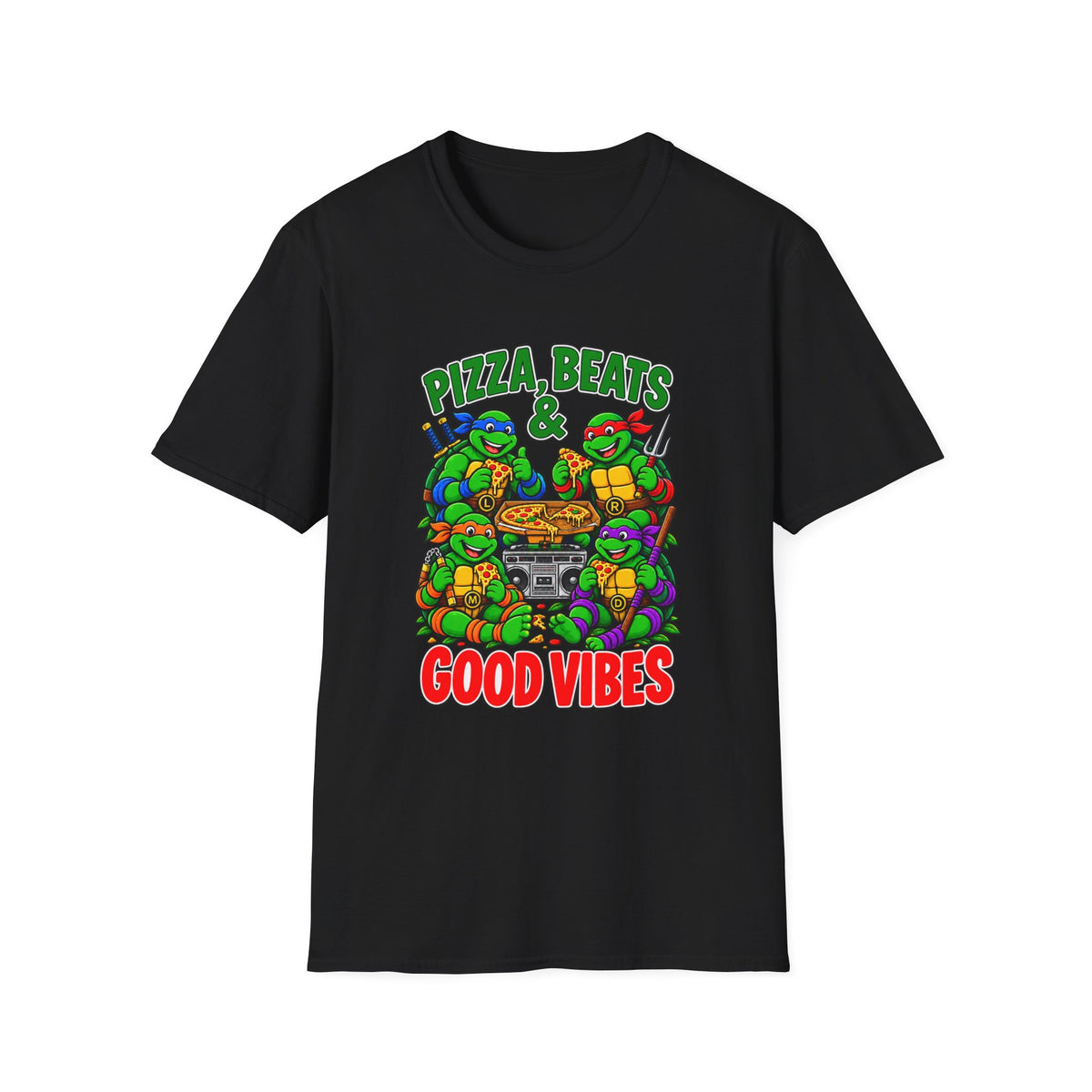 Pizza Beats & Good Vibes Hip Hop T-Shirt | Ninja Turtle Pizza Graphic | 1990's 2000's Nostalgia Throwback