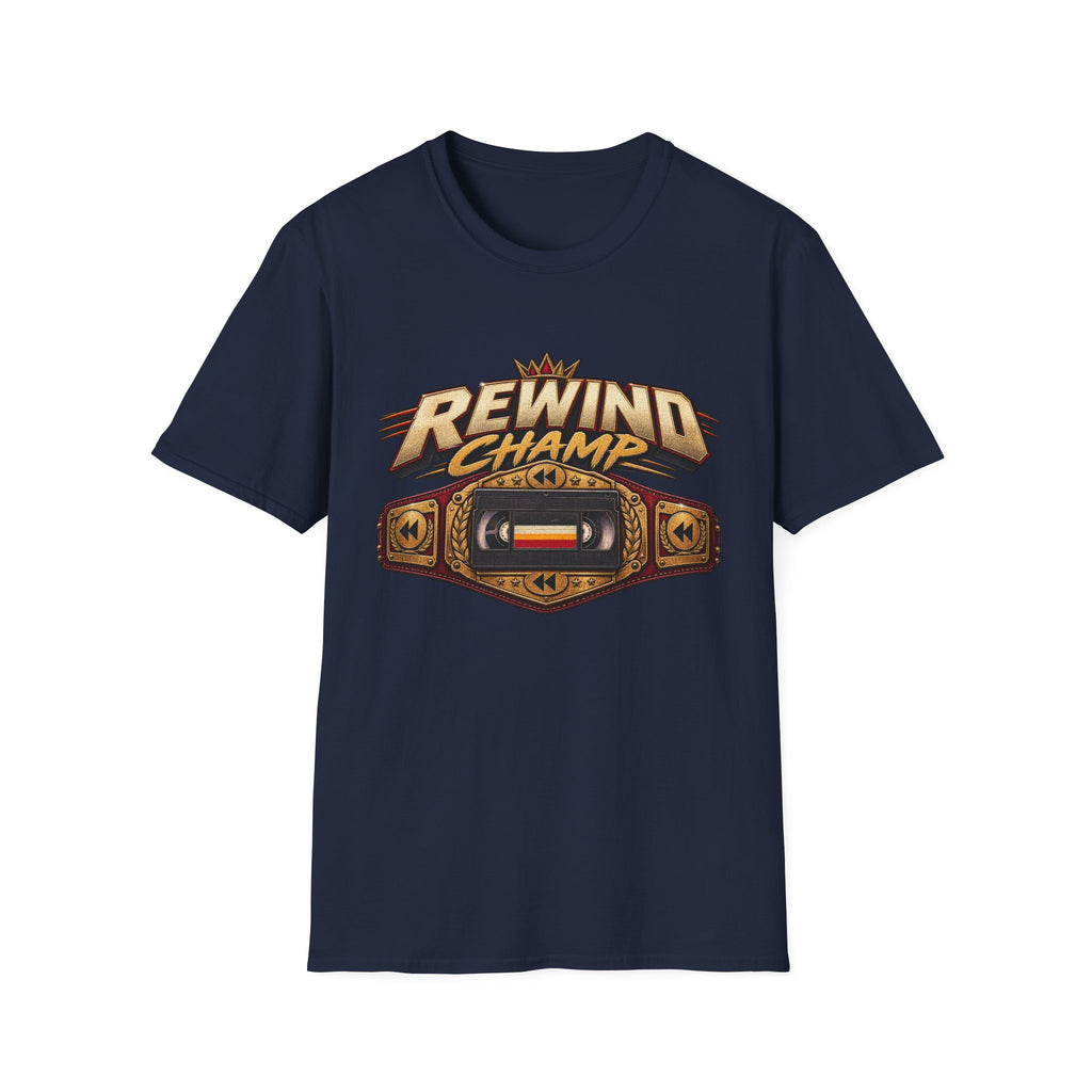 Rewind Champ cassette belt graphic T-Shirt | Retro Hip Hop audio nostalgia tee | 1990's 2000's Nostalgia Throwback
