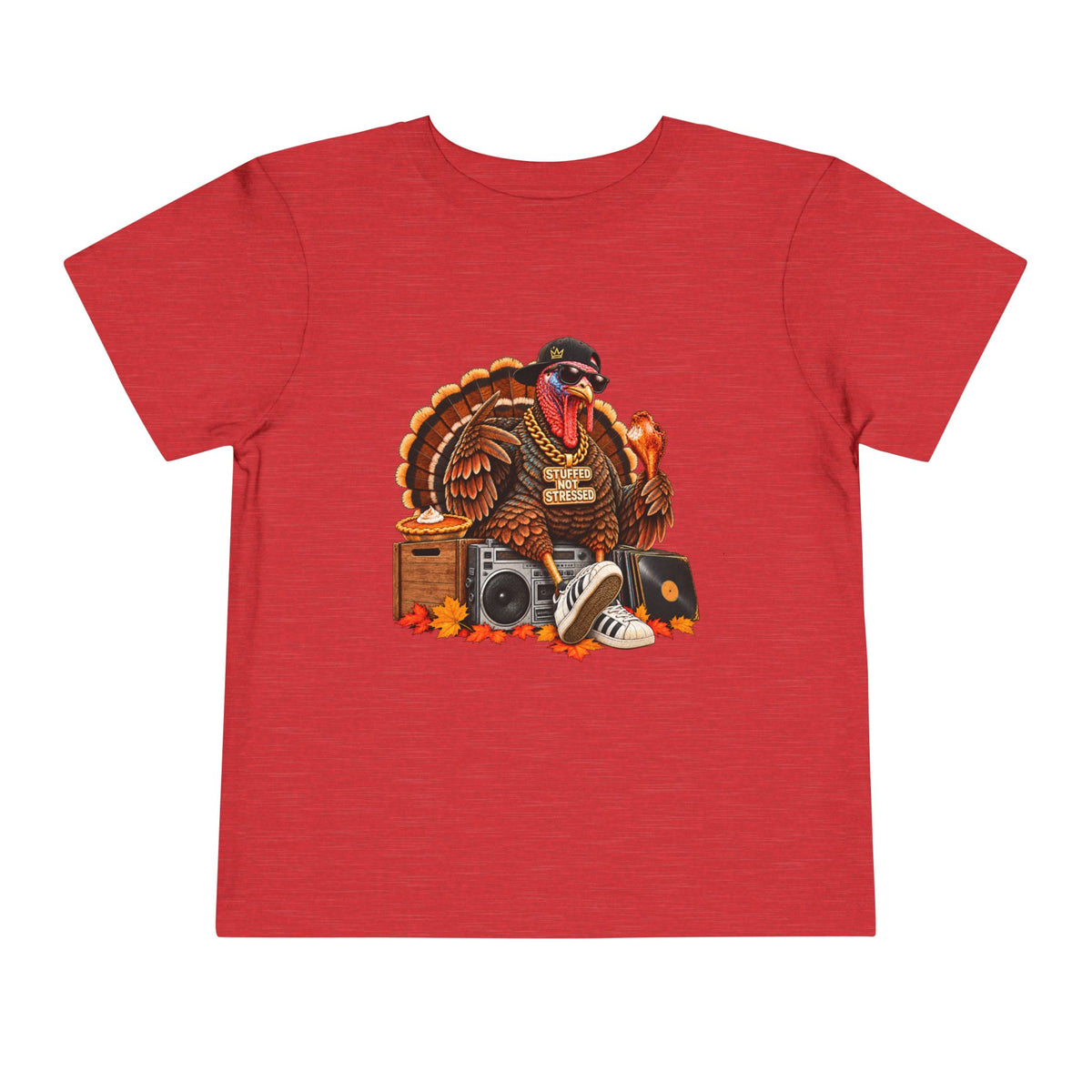 DJ Turkey Toddler Tee | Thanksgiving Turkey with Headphones, Records, Fall Leaves | 00s 90s Hip Hop