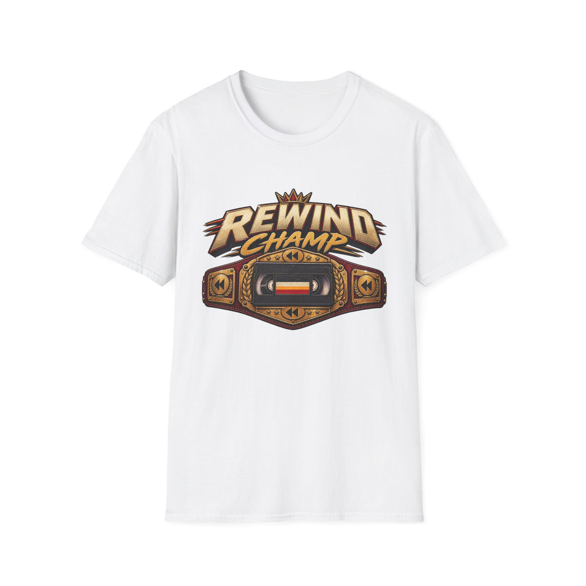 Rewind Champ cassette belt graphic T-Shirt | Retro Hip Hop audio nostalgia tee | 1990's 2000's Nostalgia Throwback