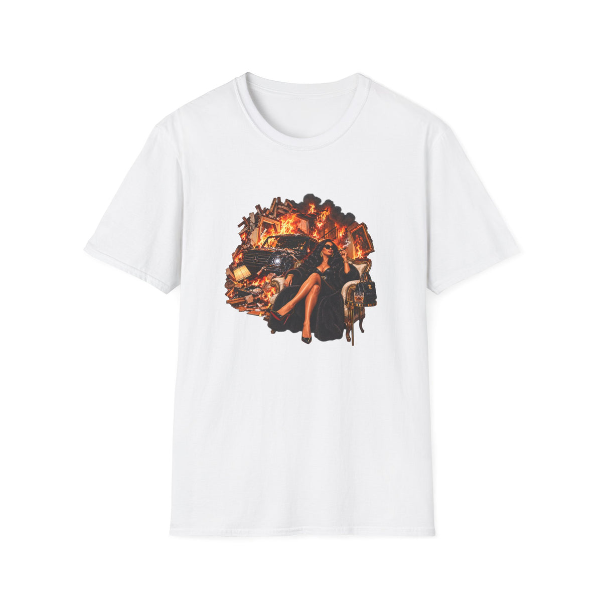SUV house Smoking T-Shirt | Vintage Pinup Woman, Burnout Scene | Mallory Beauty Burn