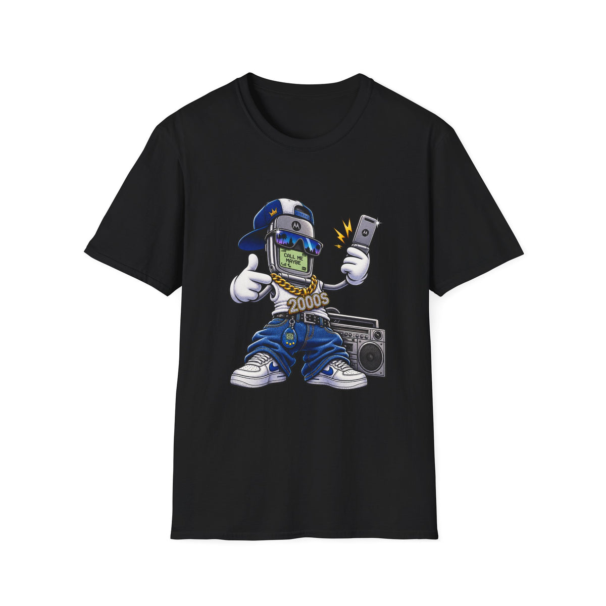 Money Phone Character T-Shirt | Hip Hop Cartoon Cellphone Selfie Tee | 1990's 2000's Nostalgia Throwback