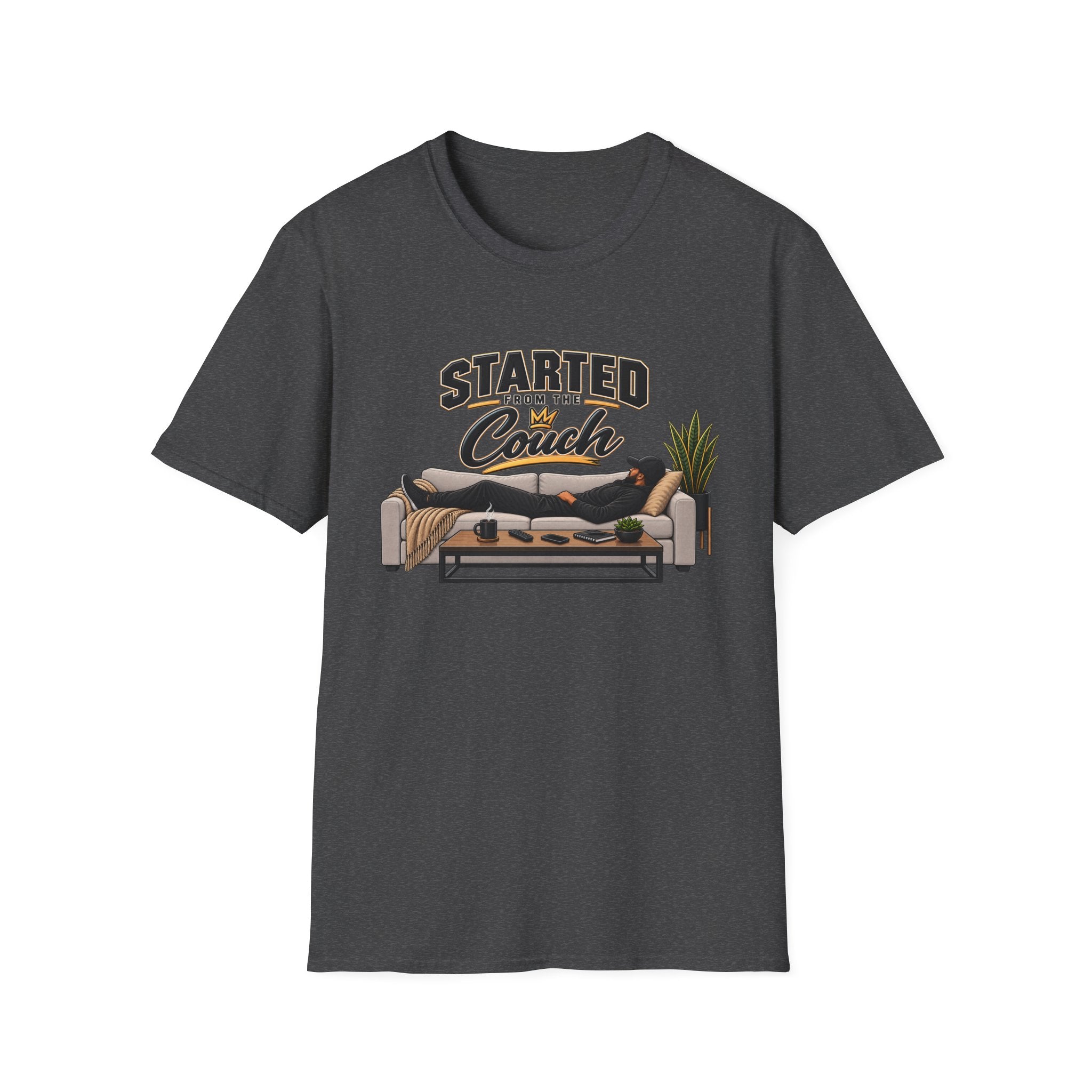 Started From The Couch T-Shirt | Lazy Home Lounge Graphic Tee | Hip Hop 1990's 2000's Nostalgia Throwback