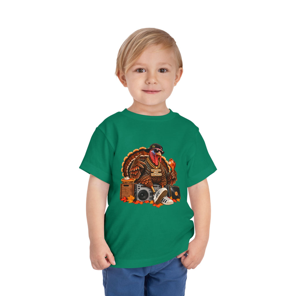 DJ Turkey Toddler Tee | Thanksgiving Turkey with Headphones, Records, Fall Leaves | 00s 90s Hip Hop