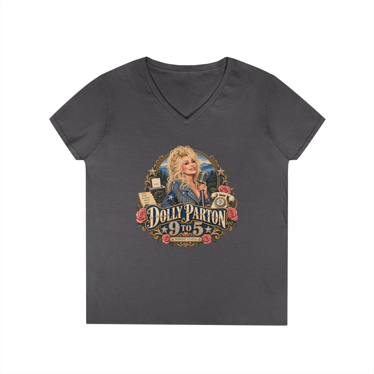 9 to 5 Retro Country Music V-Neck T-Shirt | Vintage Singer Graphic | Dolly Parton Tribute Memorial