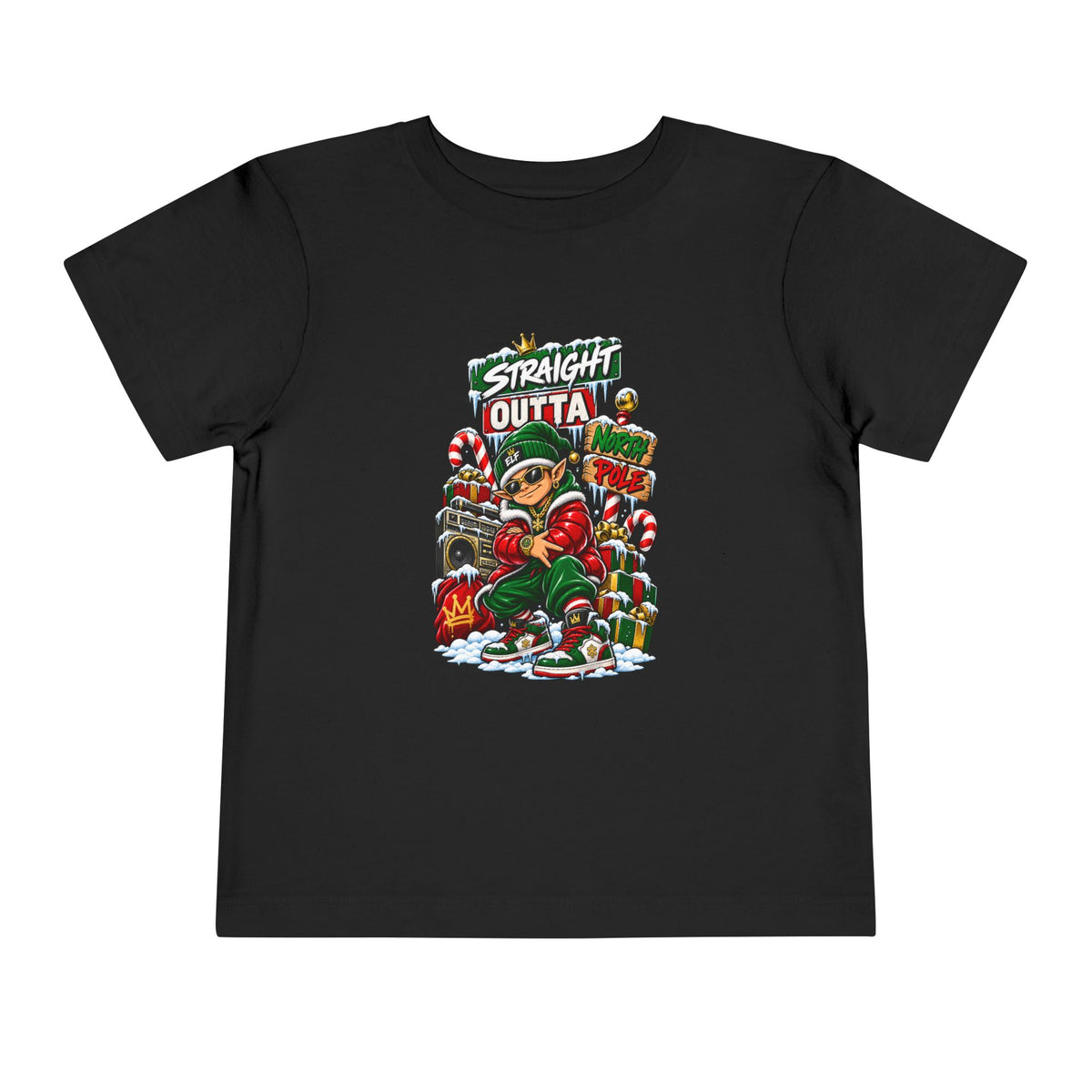 Straight Outta Elf graphic Toddler Tee | Christmas elf, candy cane holiday design