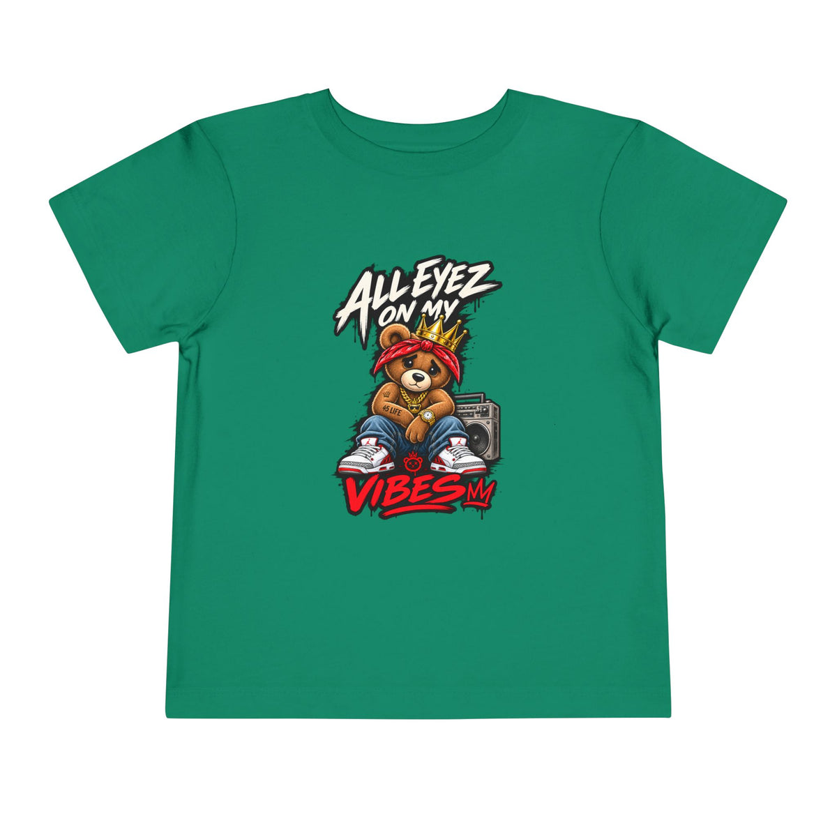 All Eyez On My Vibes Teddy Bear Toddler Tee | Hip Hop Boombox Graphic