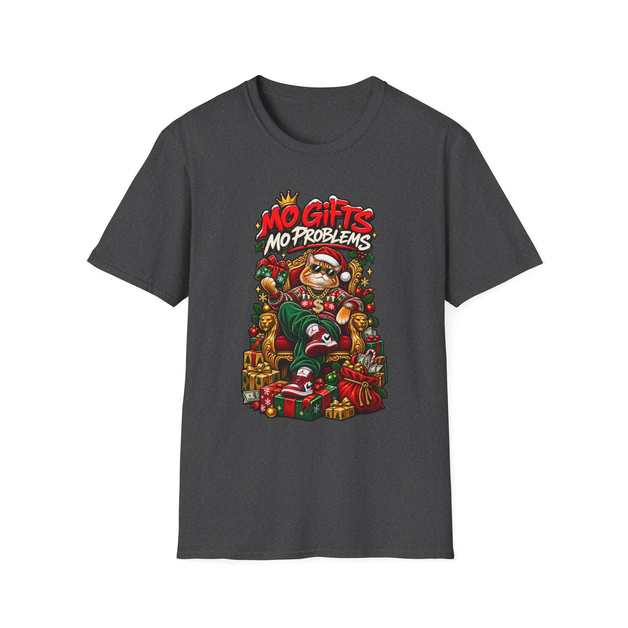 Mo Gifts Mo Problems T-Shirt | Funny Santa Cat Christmas Tee | 1990's 2000's Nostalgia Throwback