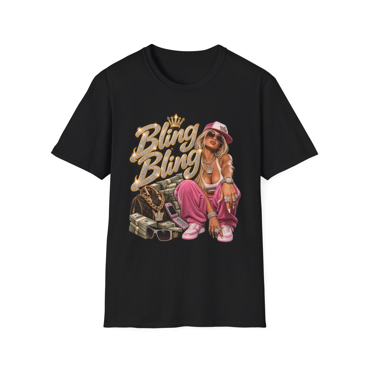 Bling Bling Graphic Tee | Retro Hip Hop Girl Illustration | 90's 00's Hip Hop Pop Culture Nostalgia
