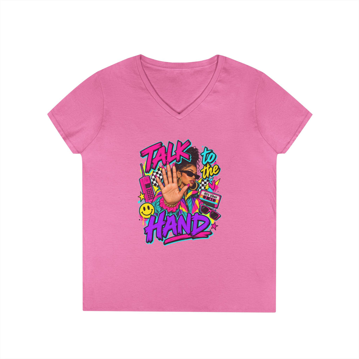 Talk to the Hand graphic tee | V-Neck T-Shirt, 90s retro pop art design | 90's 00's Hip Hop Pop Culture Nostalgia