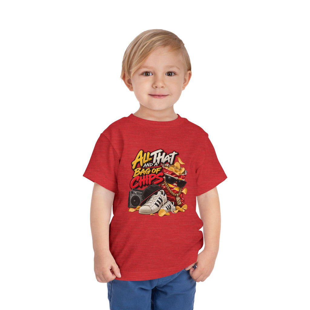 All That and a Bag of Chips Toddler Tee | Retro Sneaker Snack Graphic | 90's 00's Hip Hop Pop Culture Nostalgia