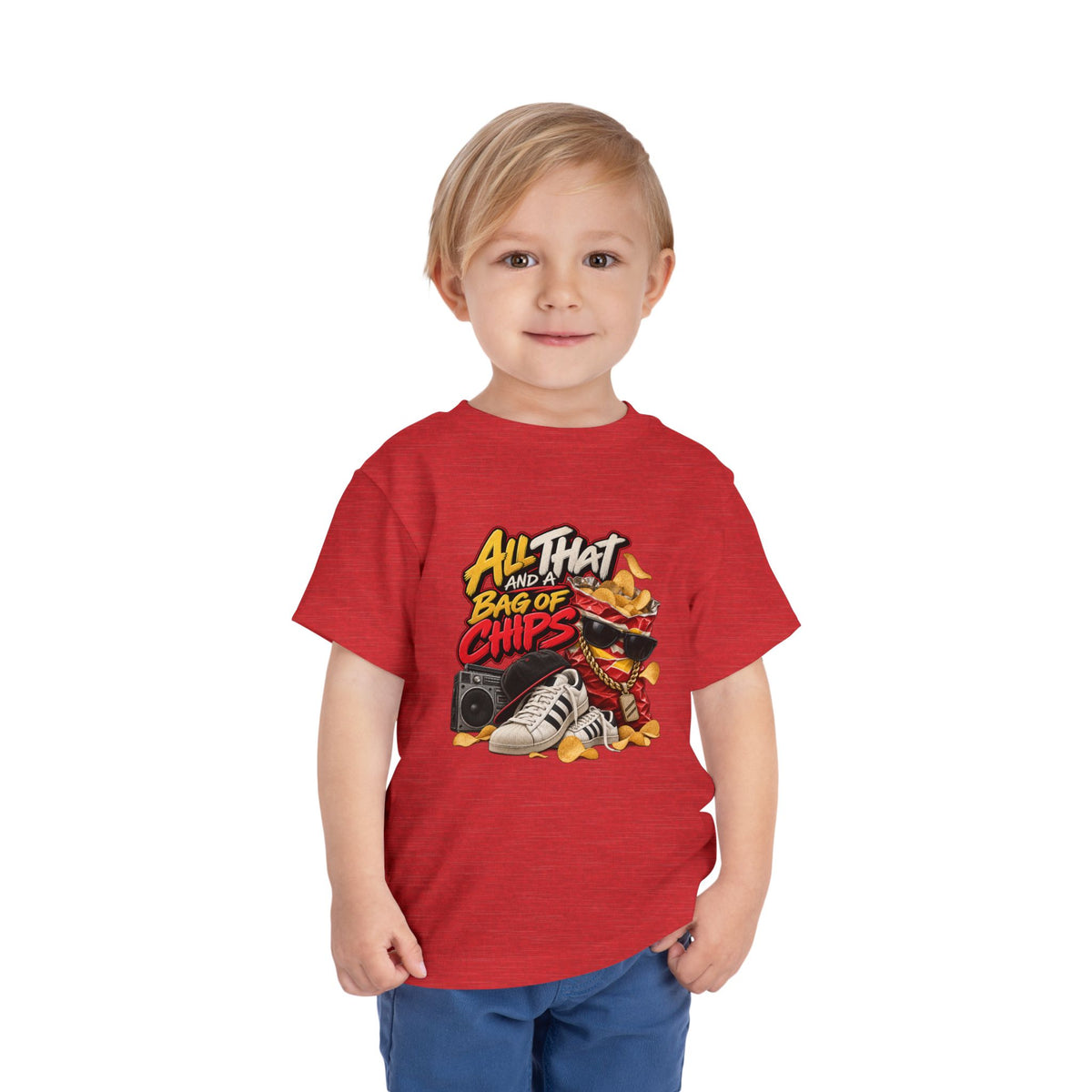 All That and a Bag of Chips Toddler Tee | Retro Sneaker Snack Graphic | 90's 00's Hip Hop Pop Culture Nostalgia