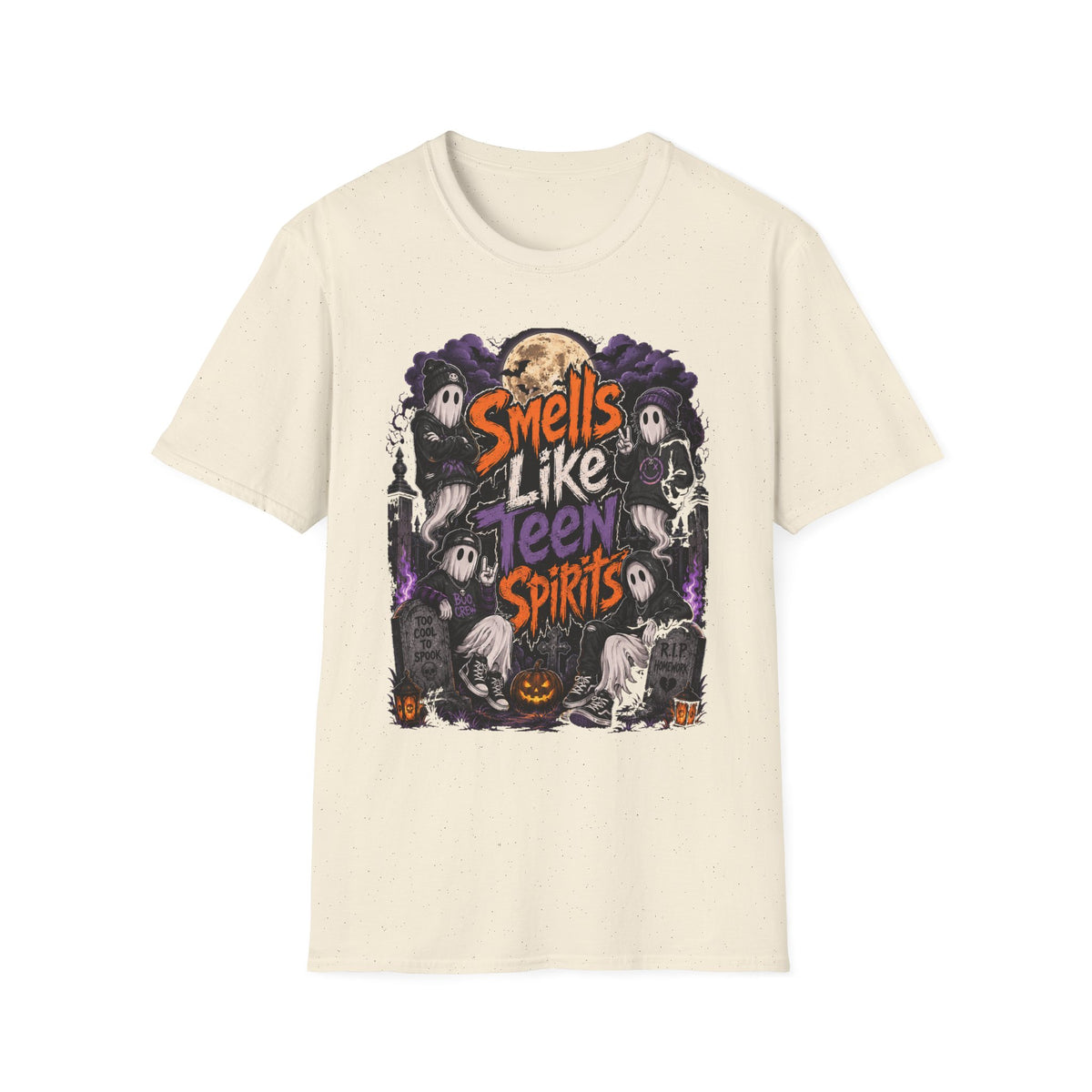 Smells Like Teen Spirits T-Shirt | Halloween Ghosts Moon Pumpkin Hip Hop | 1990's 2000's Nostalgia Throwback