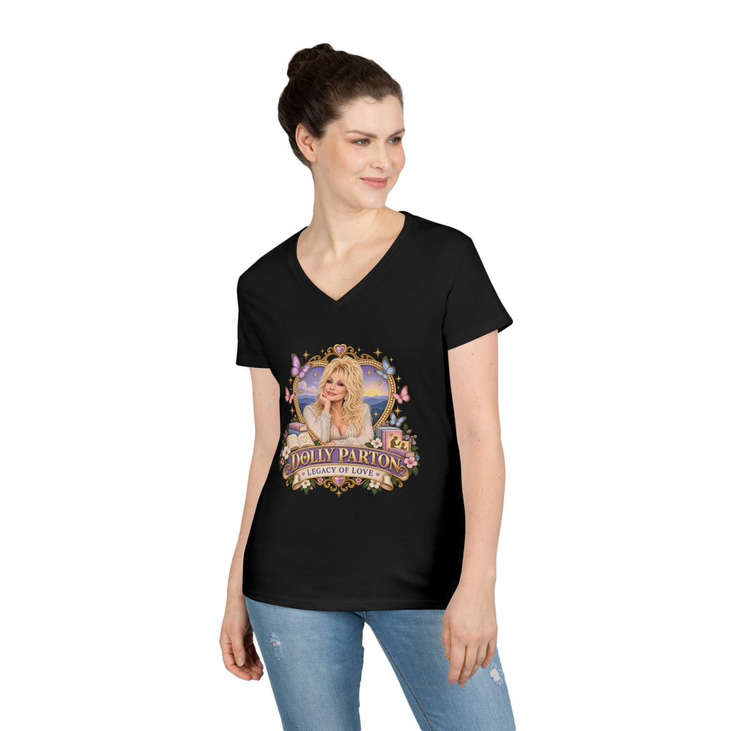 Dolly Parton Portrait V-Neck T-Shirt tribute | Country Music Singer Graphic Tee