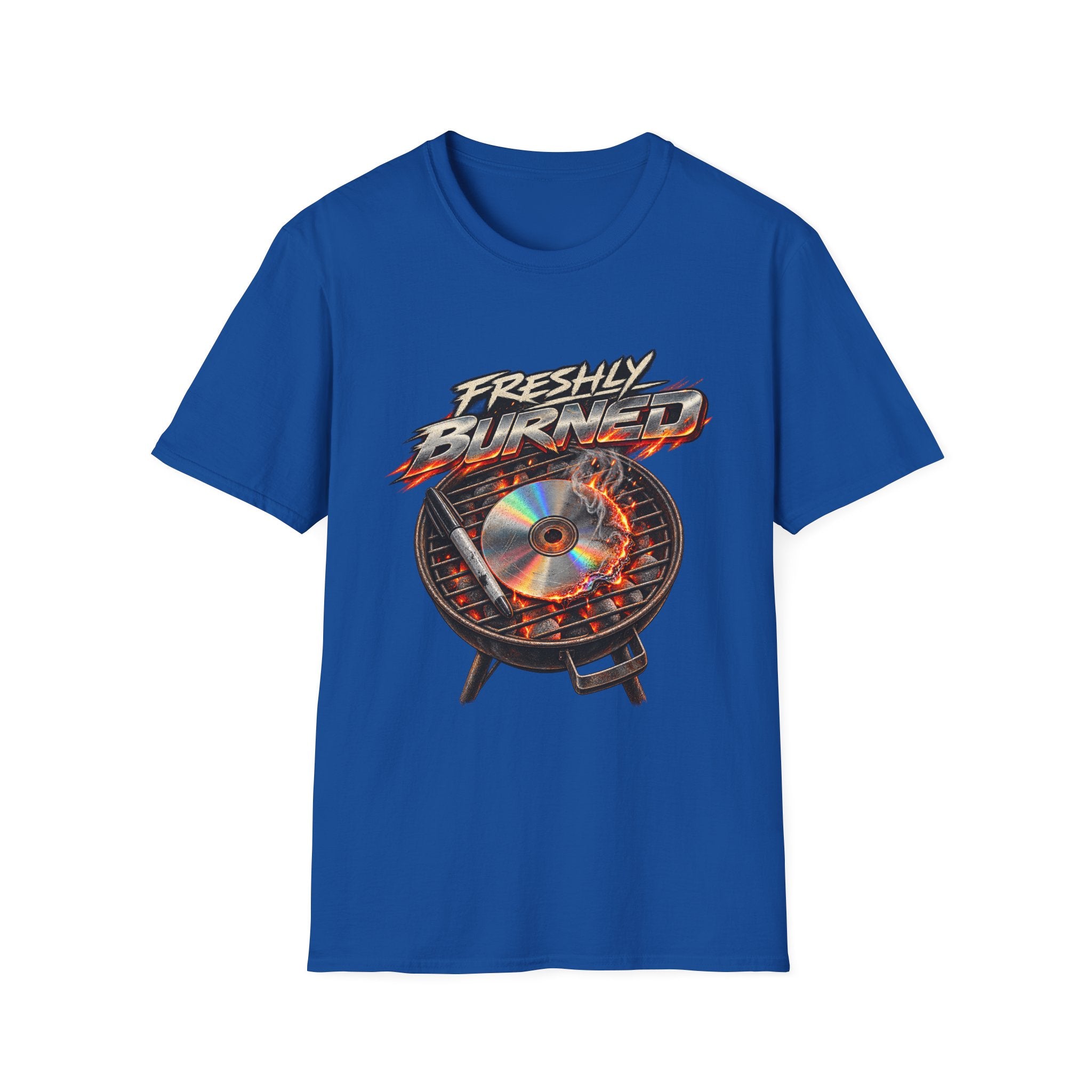 Freshly Burned CD Grill Graphic T-Shirt | Retro Metal Flame Design | 1990's 2000's Nostalgia Throwback