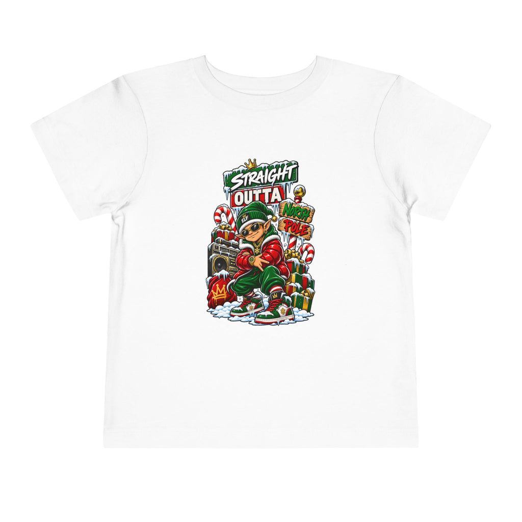 Straight Outta Elf graphic Toddler Tee | Christmas elf, candy cane holiday design