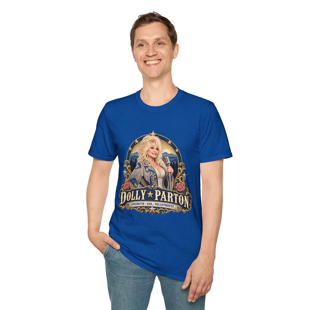 Country Singer Dolly Parton Portrait T-Shirt | Retro Western Microphone Design