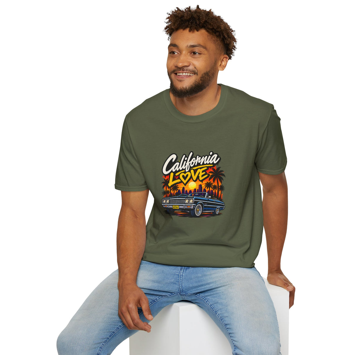 California Love T-Shirt | Sunset Palm Trees, Classic Car Beach Scene