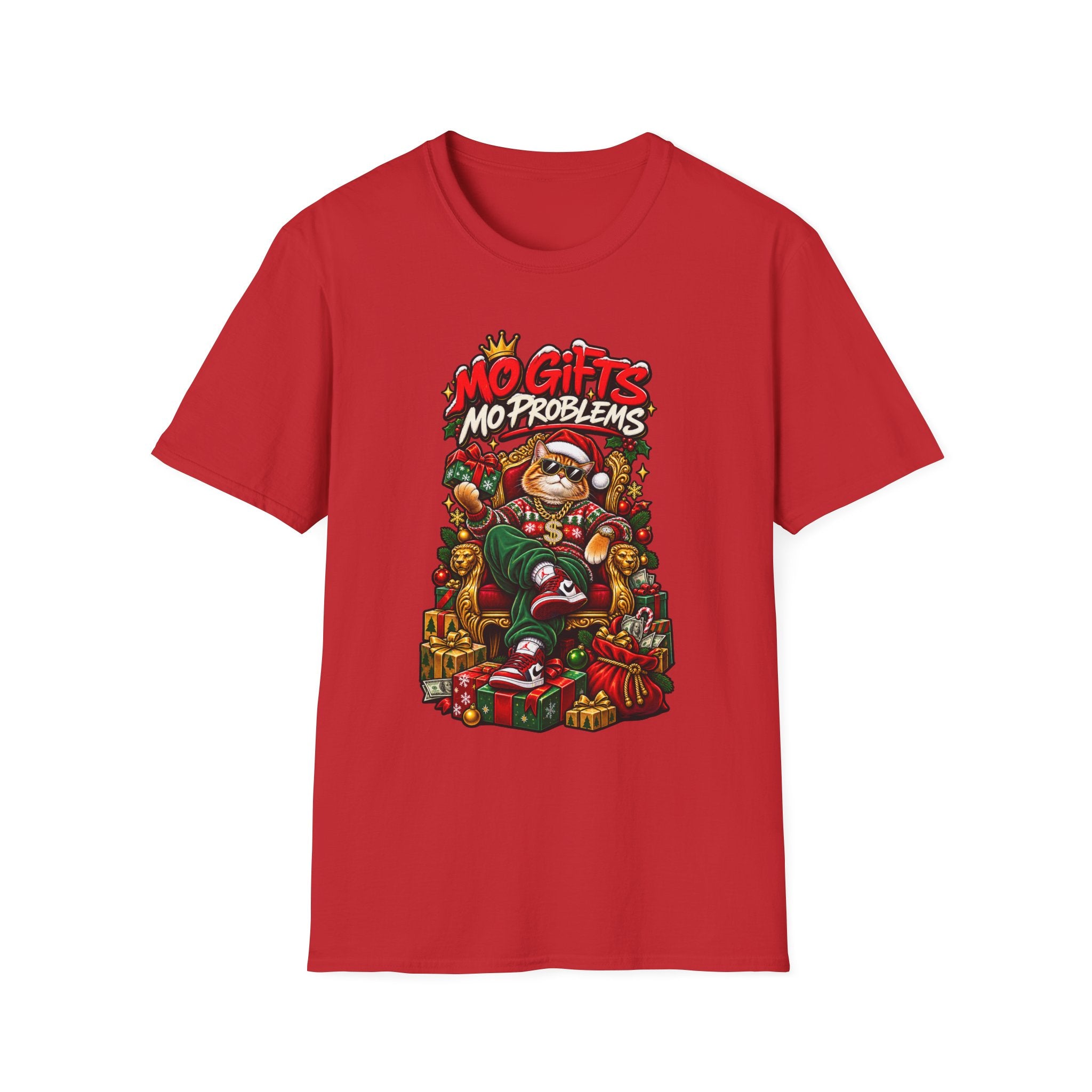 Mo Gifts Mo Problems T-Shirt | Funny Santa Cat Christmas Tee | 1990's 2000's Nostalgia Throwback