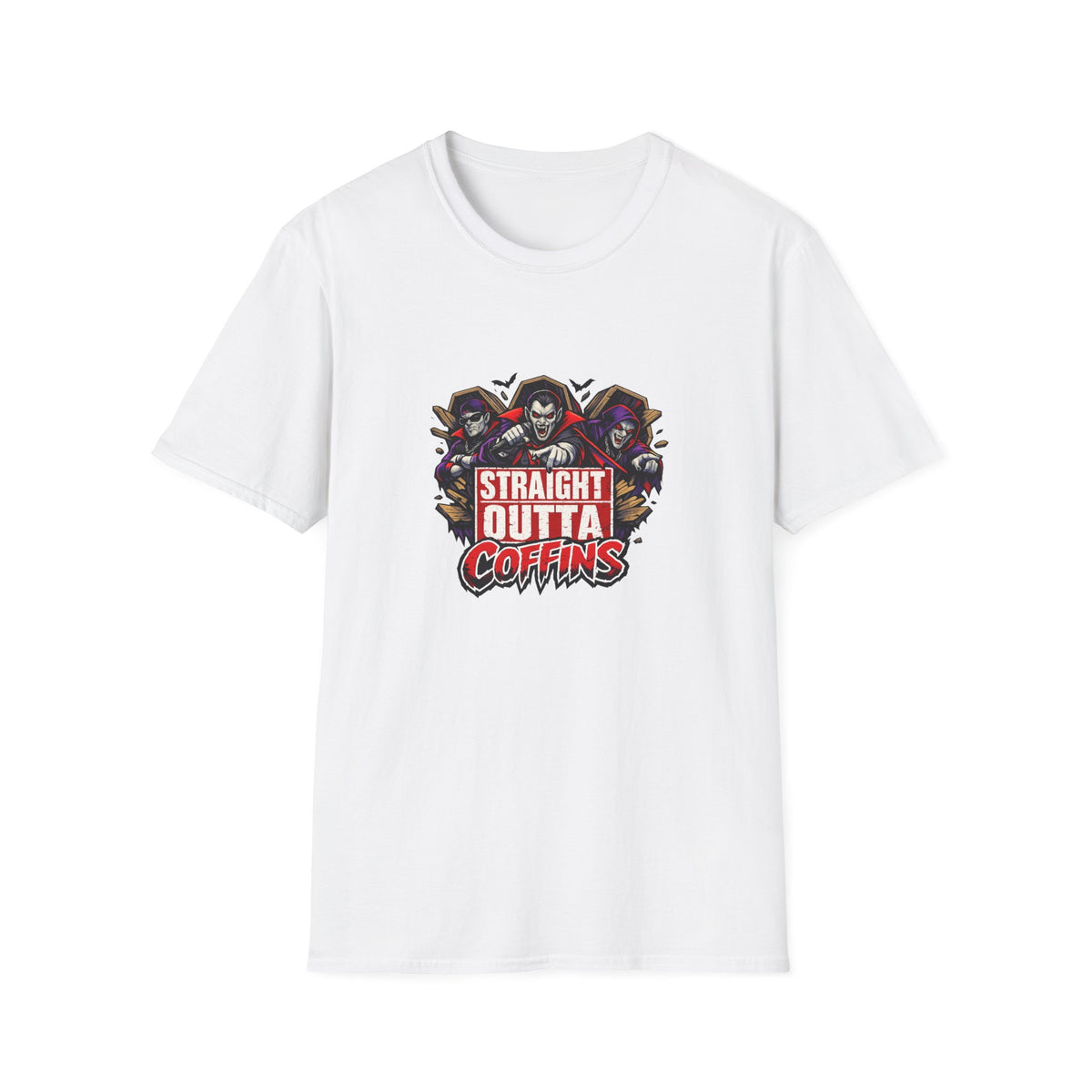 Straight Outta Coffins T-Shirt | Vampire Grim Reaper Hip Hop Halloween Design | 1990's 2000's Nostalgia Throwback