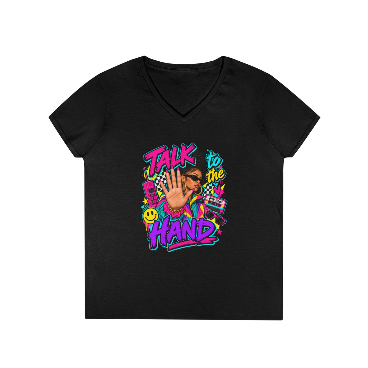 Talk to the Hand graphic tee | V-Neck T-Shirt, 90s retro pop art design | 90's 00's Hip Hop Pop Culture Nostalgia