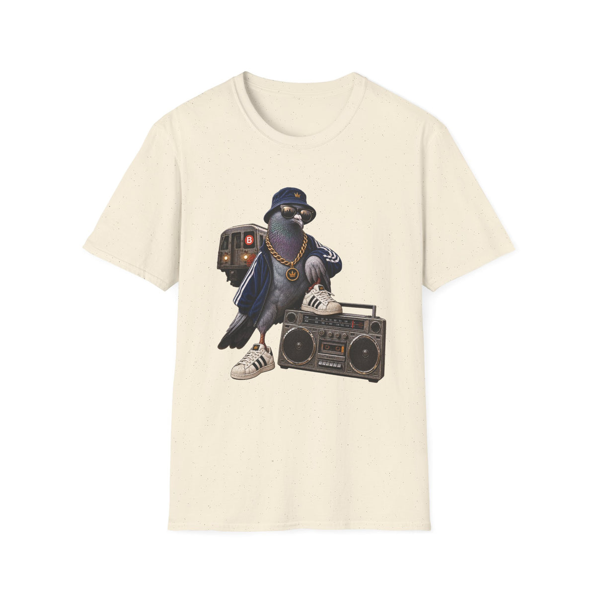 Pigeon Rapper Illustration B Train Boombox Hip Hop T-Shirt NYC | Urban Street Style | 1990's 2000's Nostalgia Throwback