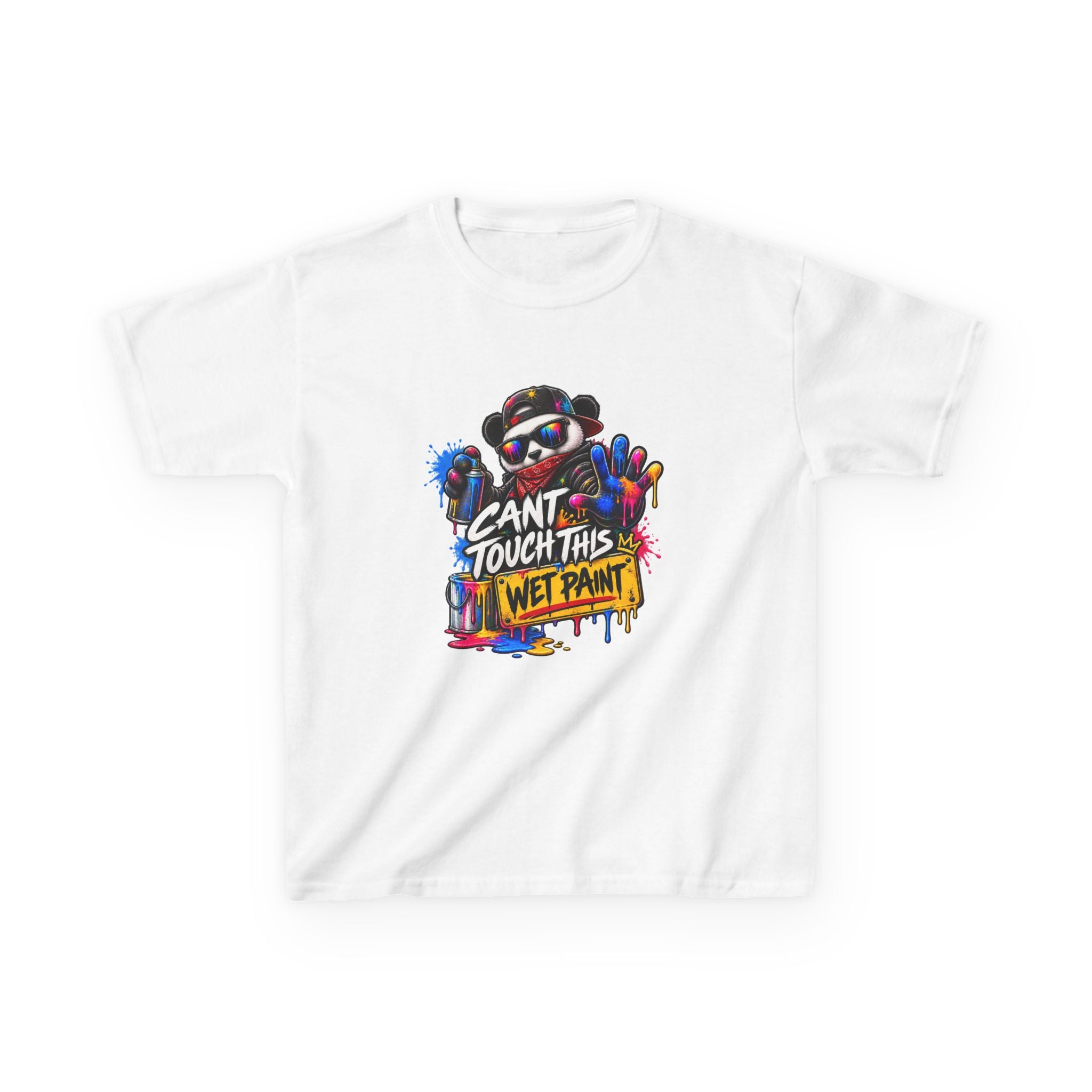 Cant Touch This Wet Paint Kids Tee | Colorful Graffiti Bear Design