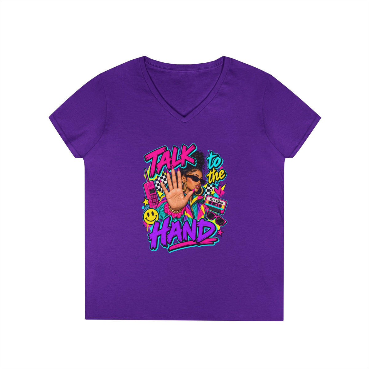 Talk to the Hand graphic tee | V-Neck T-Shirt, 90s retro pop art design | 90's 00's Hip Hop Pop Culture Nostalgia