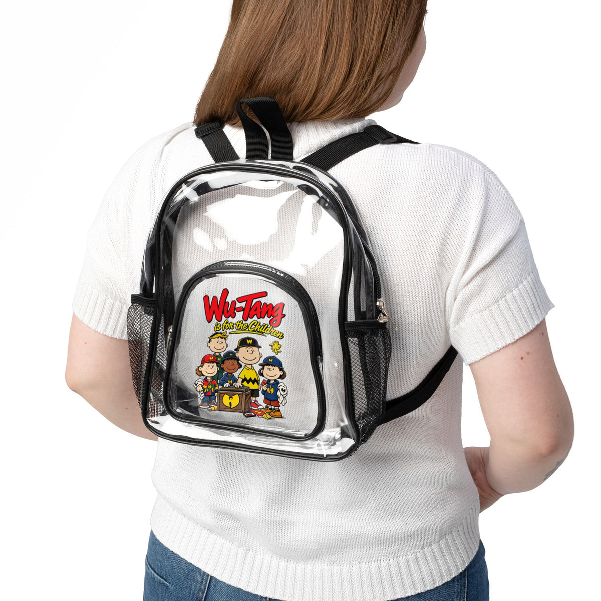 Wu-Tang Is for the children Peanuts characters Clear Stadium Backpack | Transparent School Bag | 90s 00s Hip Hop Nostalgia Millennial Era