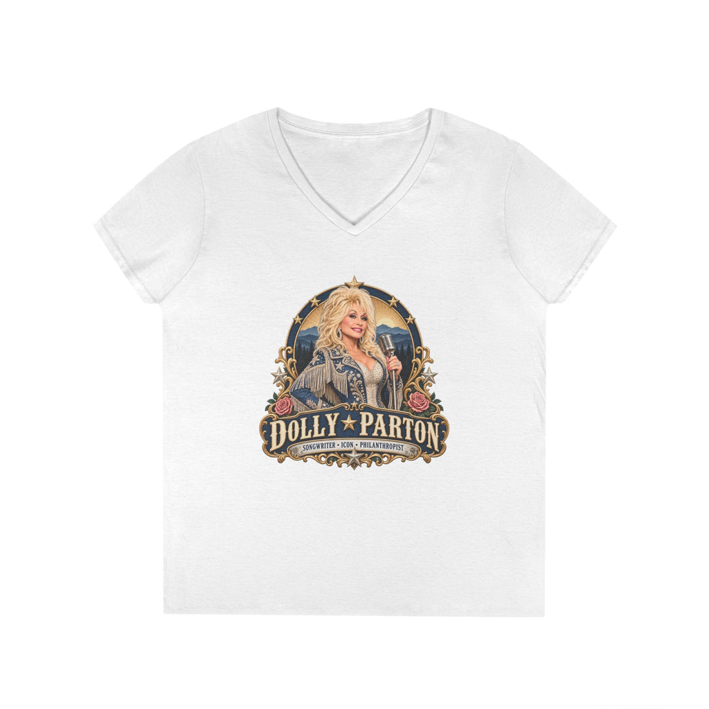 Dolly Parton Portrait V-Neck Tribute T-Shirt | Country Music Icon Tee