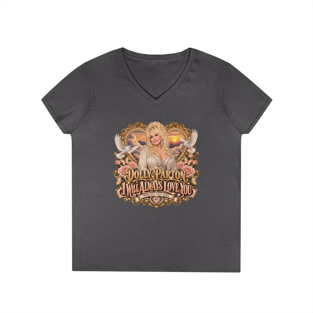 Dolly Parton Portrait V-Neck T-Shirt Pink | Dolly Parton Always Love You | Memorial Tribute
