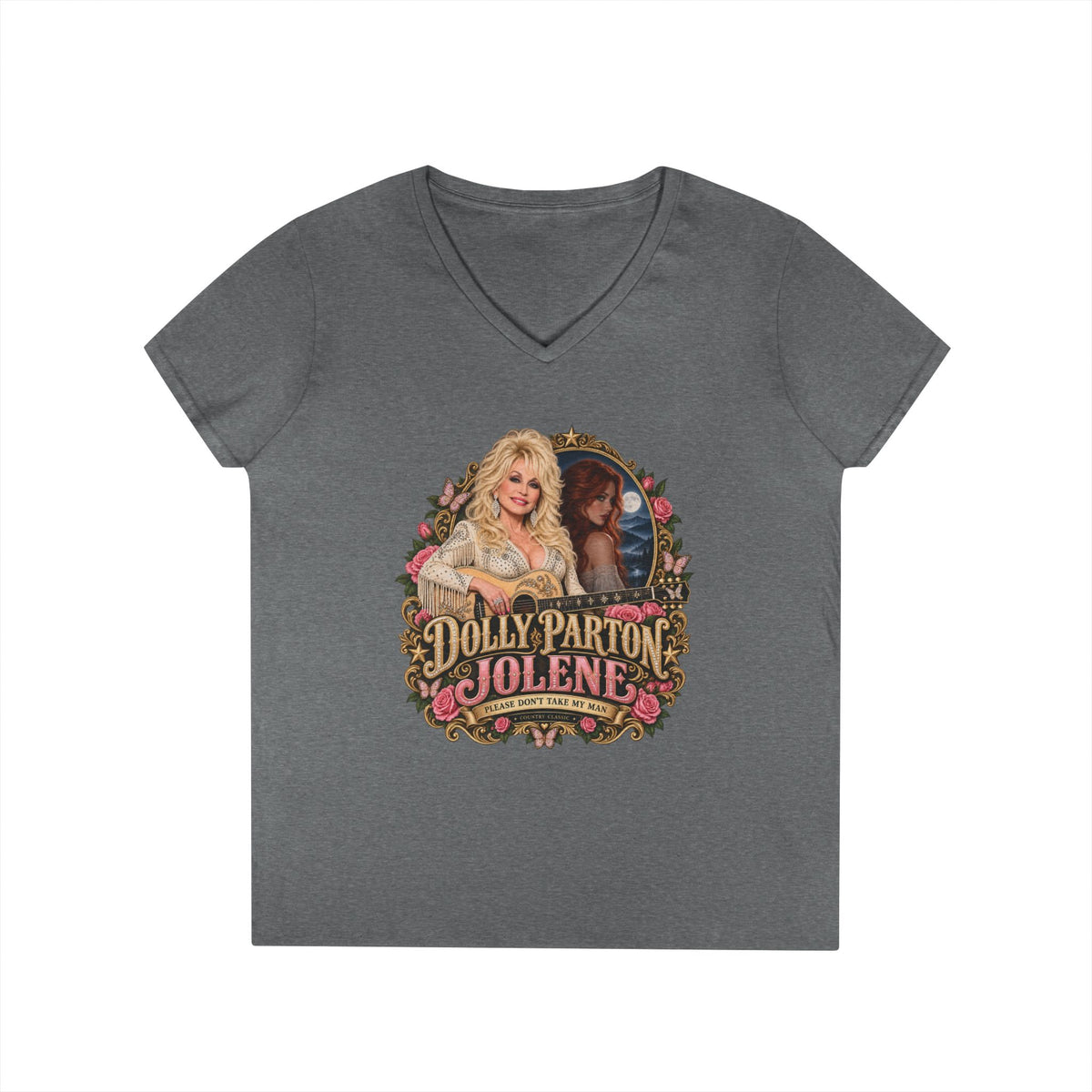 Dolly Parton Jolene Pink Portrait Tee | V-Neck Shirt | Memorial Tribute