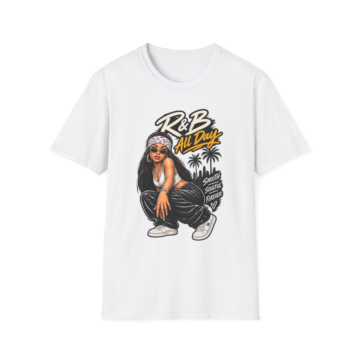 R&B All Day Graphic T-Shirt | Hip Hop Girl Palm Trees Urban Vibe Aaliyah esc | 1990's 2000's Nostalgia Throwback