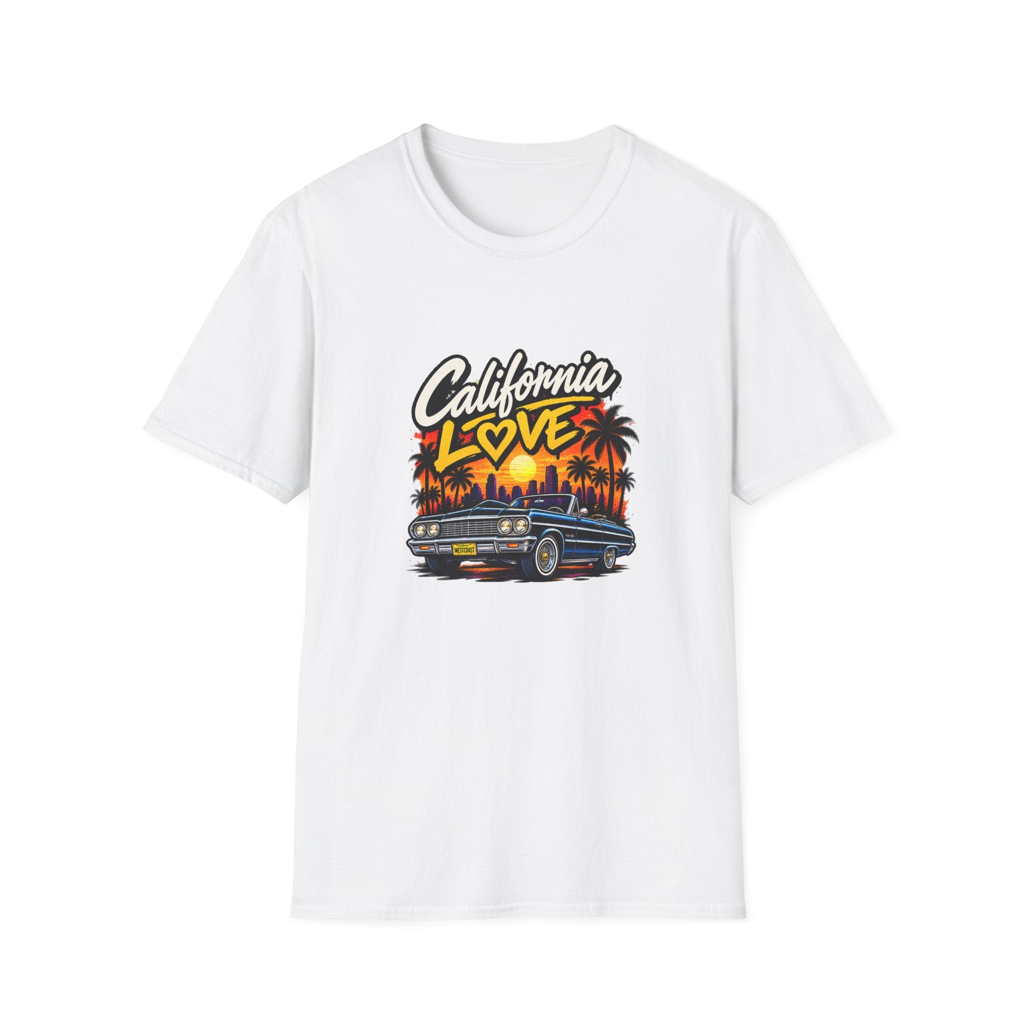 California Love T-Shirt | Sunset Palm Trees, Classic Car Beach Scene