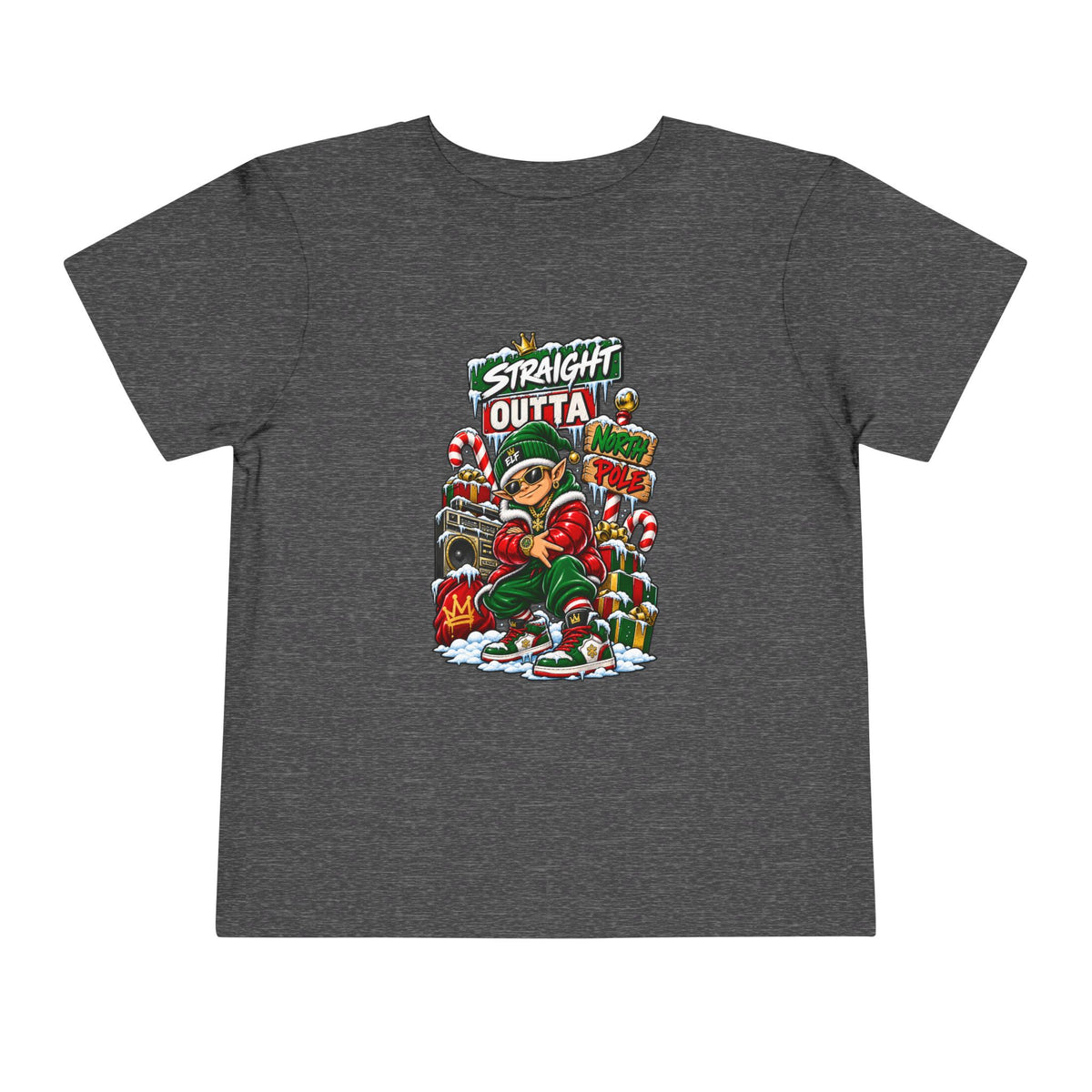 Straight Outta Elf graphic Toddler Tee | Christmas elf, candy cane holiday design