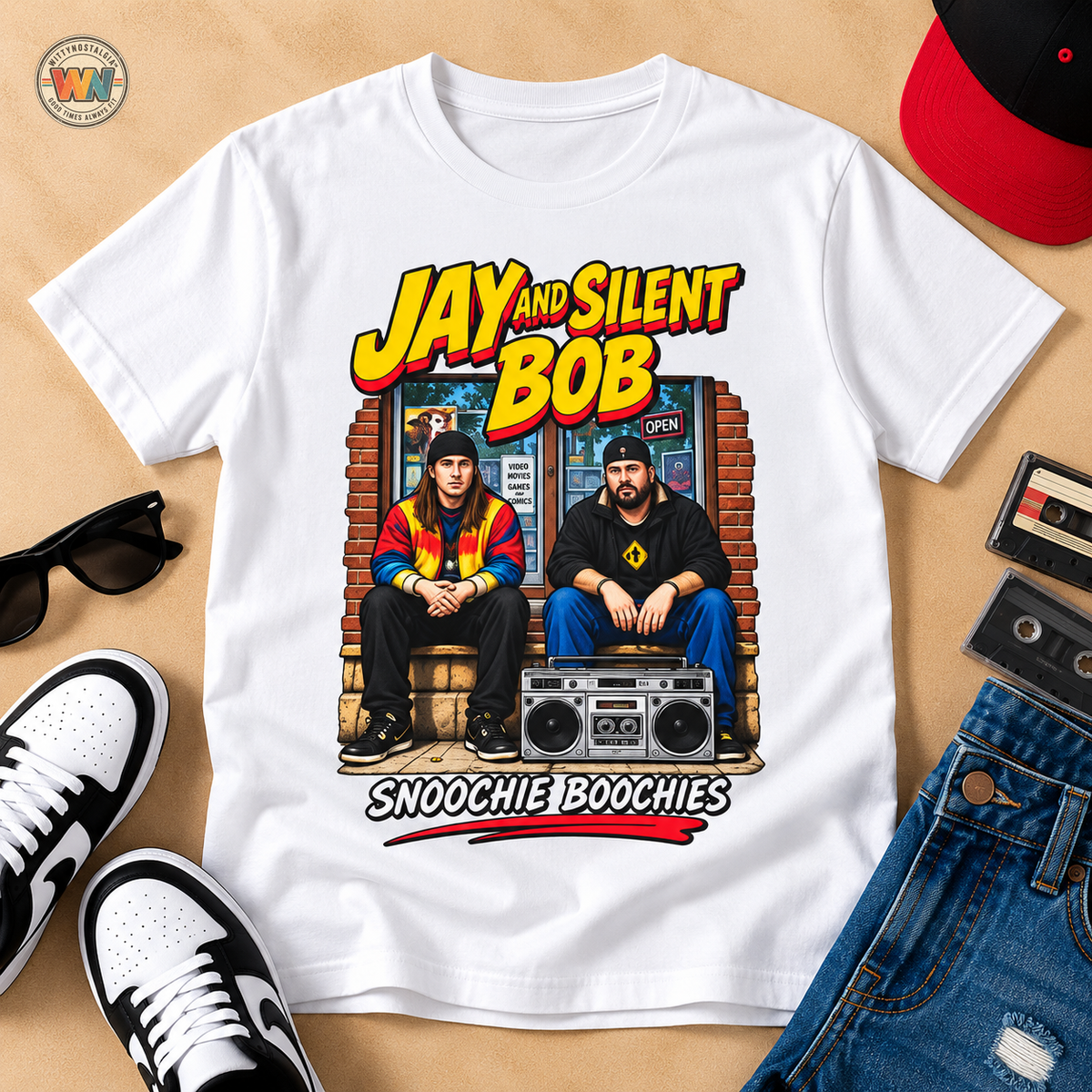 Jay and Silent Bob T-Shirt | Movie Logo Comic Poster Tee | 1990's 2000's Nostalgia Throwback