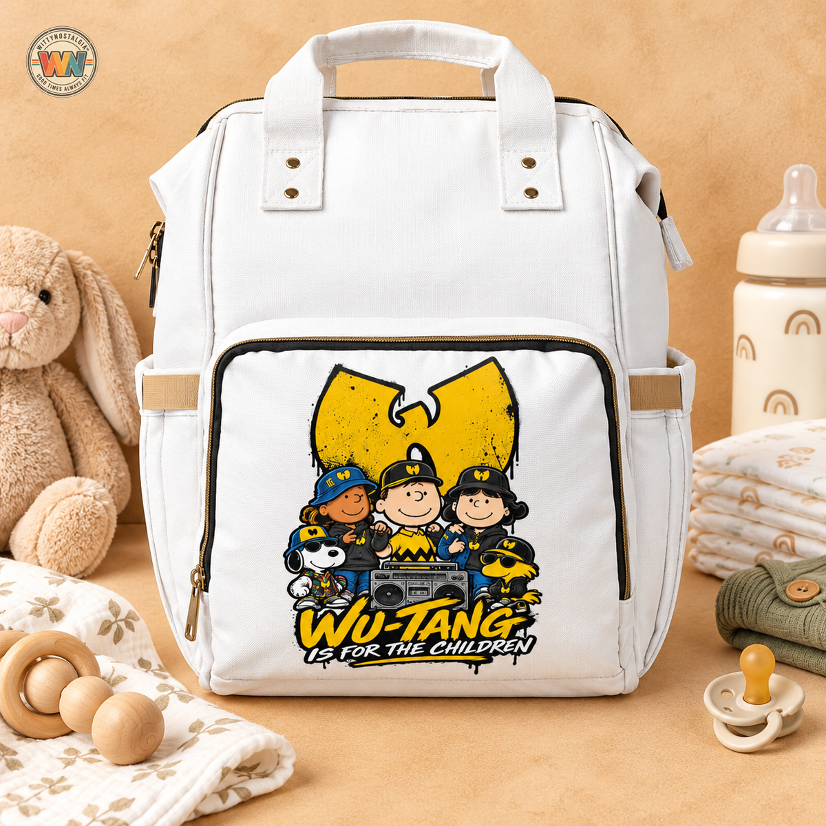 Wu-Tang Children logo Diaper Backpack | Hip Hop Cartoon Crew 90s 00s Hip Hop Pop Culture Millennial Era